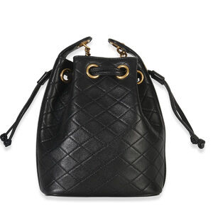 Saint Laurent Black Quilted Lambskin Cassandre Logo Plaque Small Bucket Bag